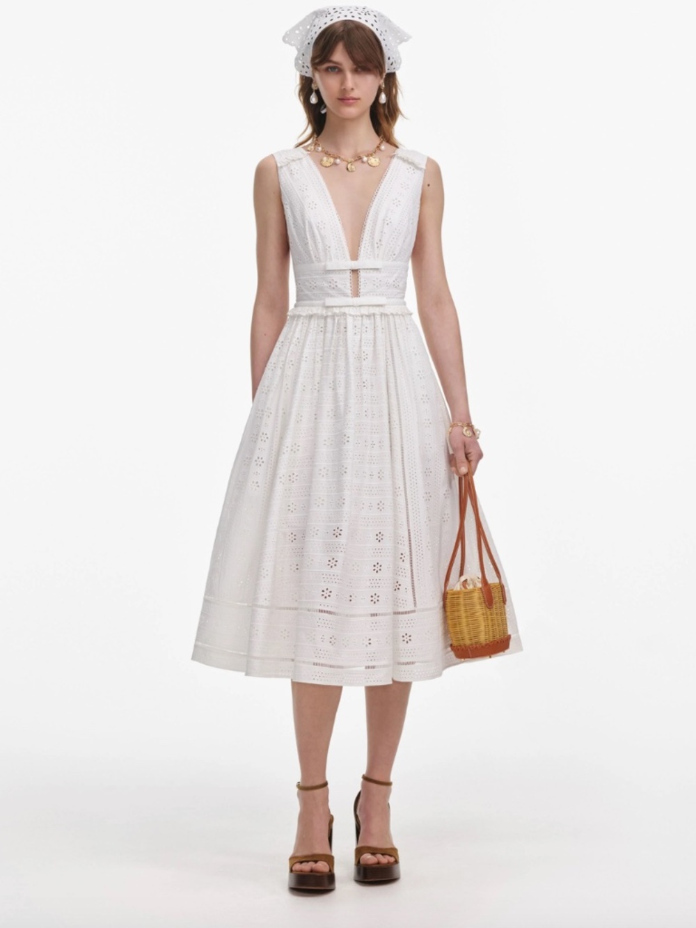 self-portrait WHITE COTTON BRODERIE MIDI DRESS - US4 - MSRP$595 - NWT